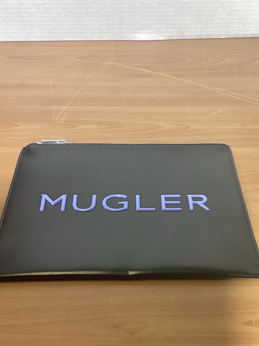 Mugler Black Leatherette Toiletry Pouch with Purple Logo